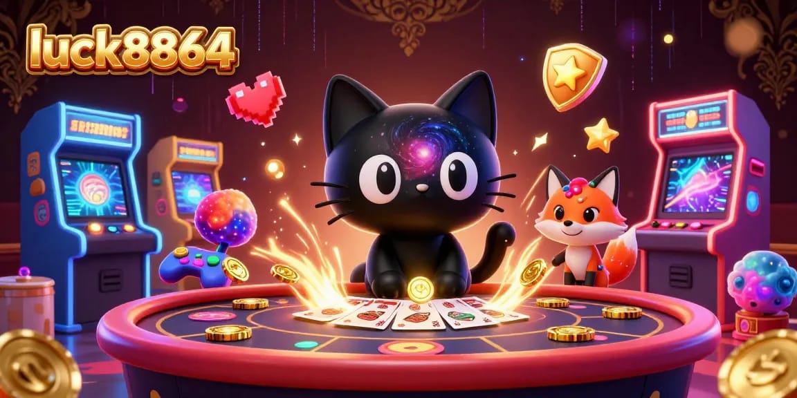 Spin and win big with luck8864 at a cosmic casino table full of vibrant game elements!