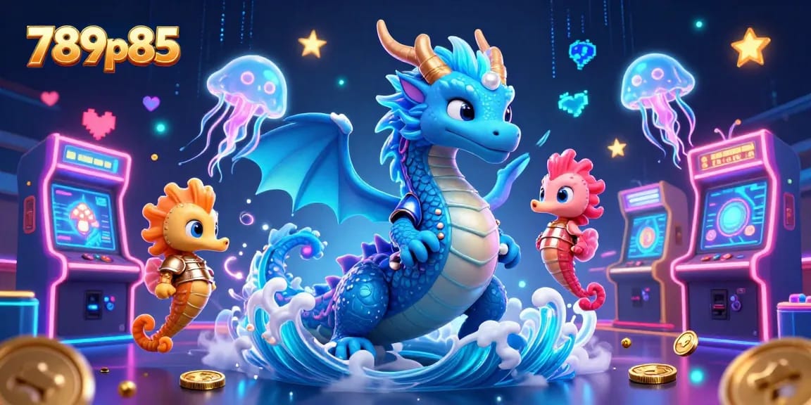 Engage with 789p85's vibrant 3D casino world featuring a dragon and seahorse knight.