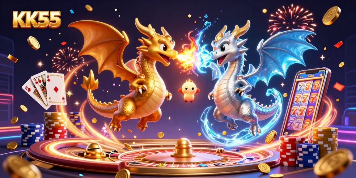Experience thrilling gameplay at KK55 with dynamic dragons and vibrant casino elements.