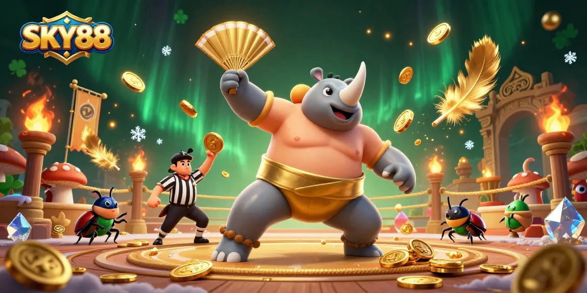 Experience thrilling moments at SKY88 with an energetic beetle champion and dazzling gold coins