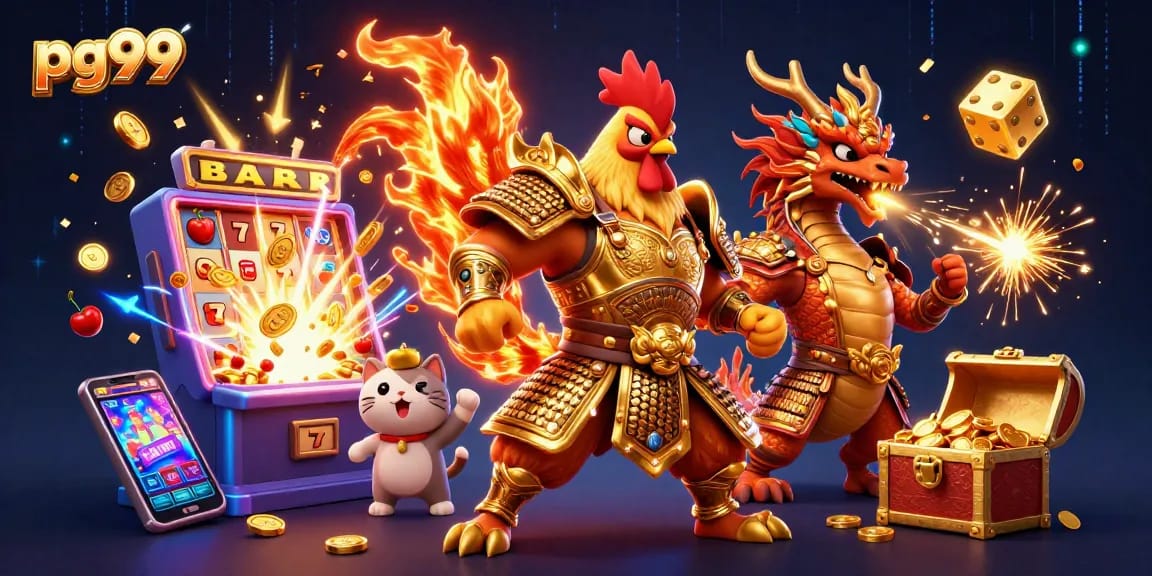 Experience thrilling wins at pg99 with exciting slots, a fiery rooster warrior, and vibrant jackpots!