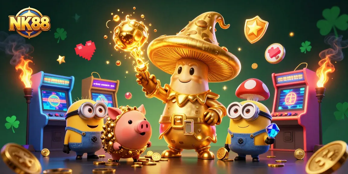 Win big at NK88 with magical themes and interactive game elements in this stunning illustration.