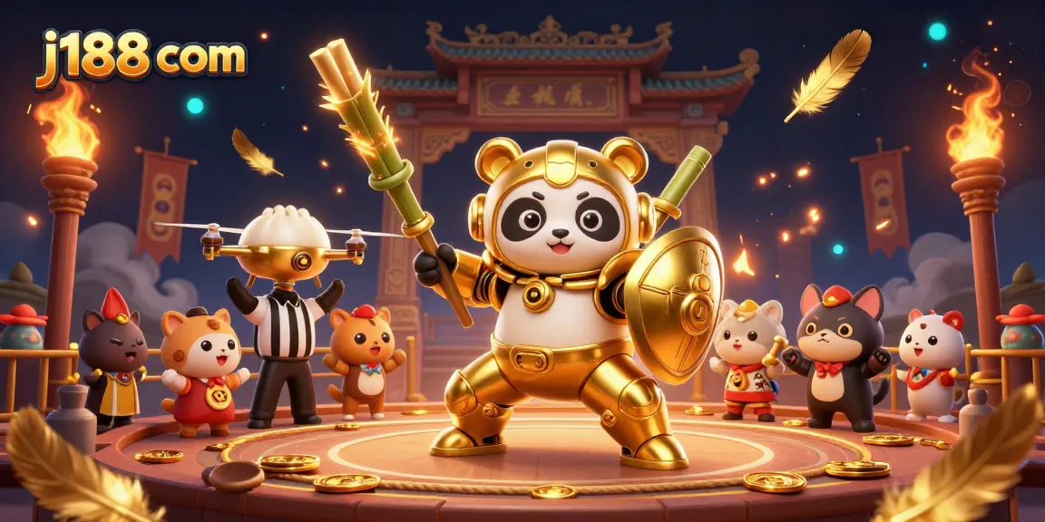 Engage in thrilling gameplay with j188 com featuring a mech-suit panda in an animated casino arena.
