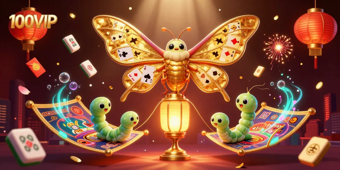 Experience the allure of 100VIP with dazzling casino scenes featuring a majestic atlas moth and vibrant gaming elements.