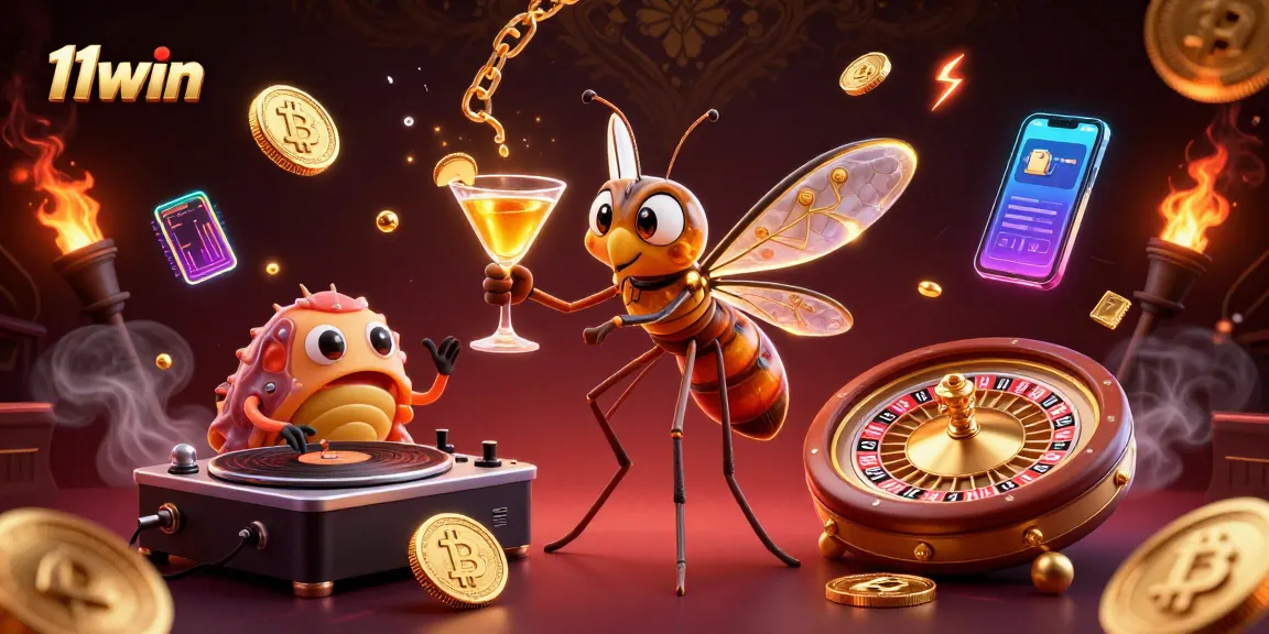 Experience 11win's vibrant casino culture with animated characters and crypto elements.