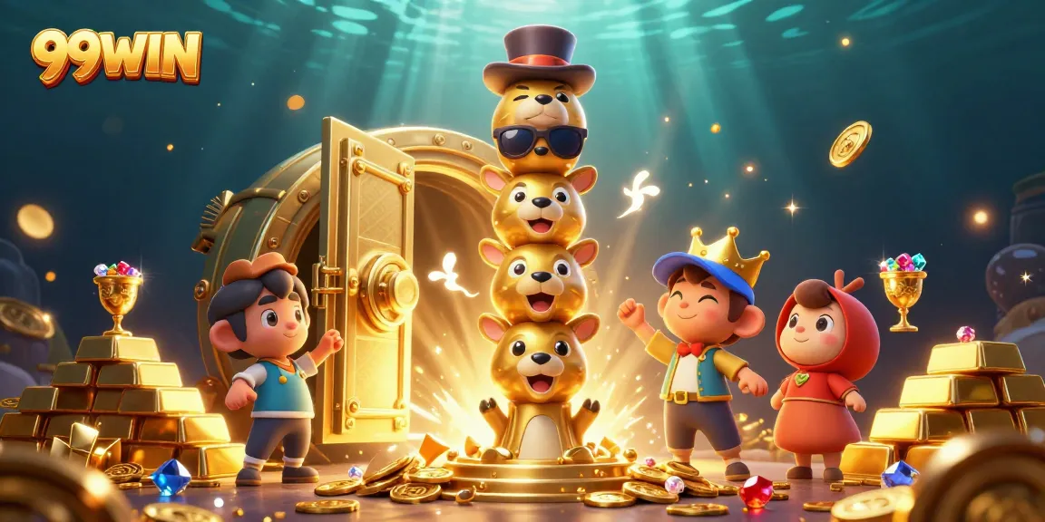 Experience the thrill of winning at 99WIN casino with a vivid display of golden treasures and vibrant totem elements.
