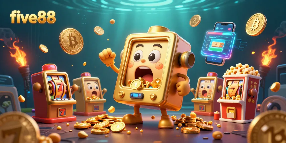 Engaging five88 slot machine celebrates its jackpot with cascading coins and cheering baby machines.
