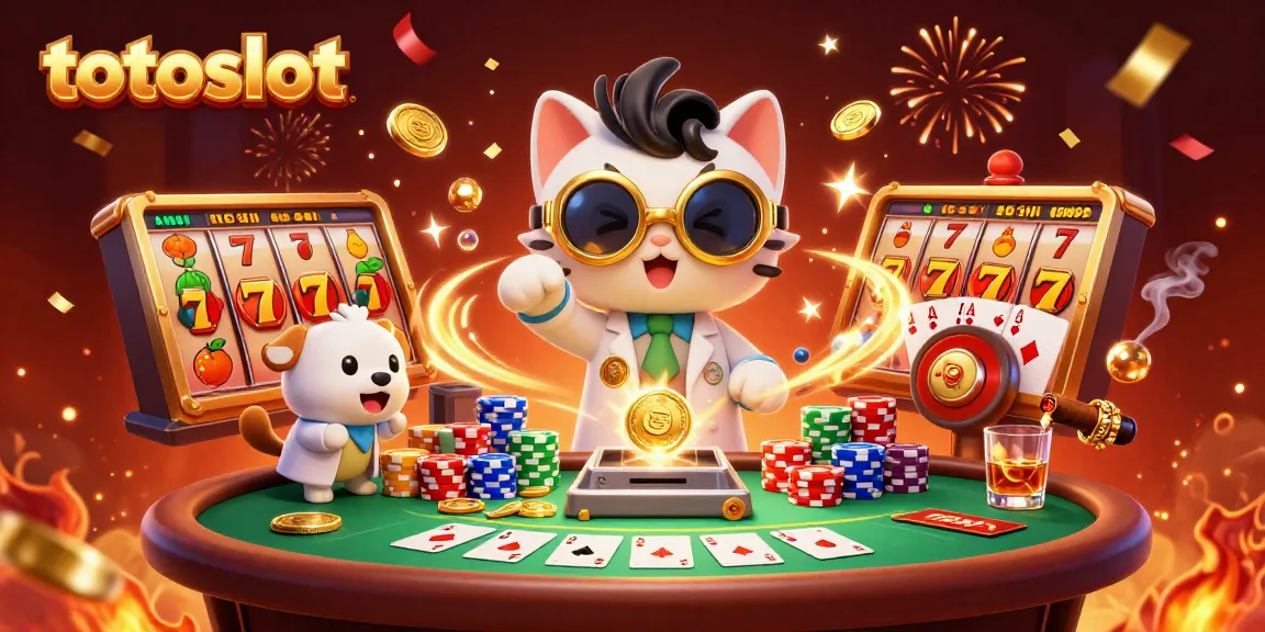 Experience totoslot excitement with a thrilling scene of casino elements and animated characters.