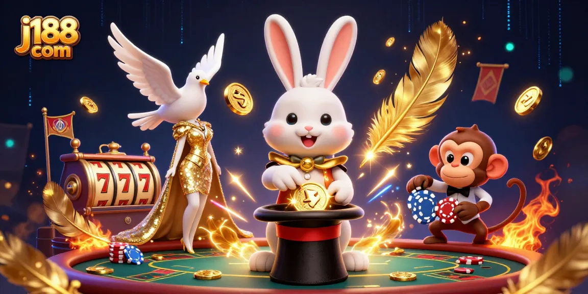 Experience excitement at j188 com with a magician rabbit, gold coins, and casino thrills.