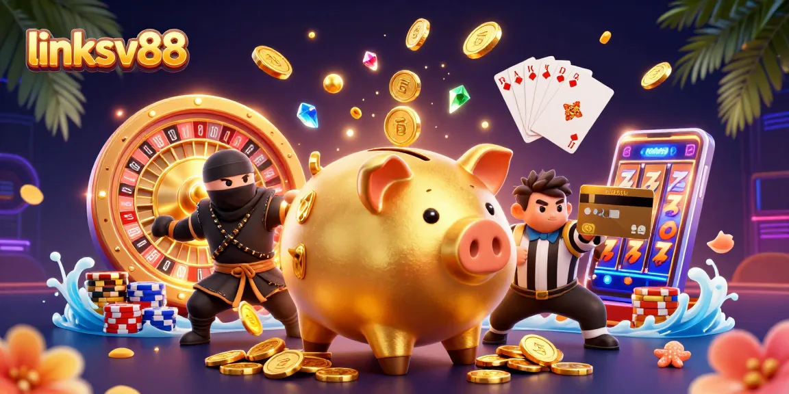 Bet on thrill and excitement with link sv88's vibrant 3D casino illustration showcasing dynamic gaming action.