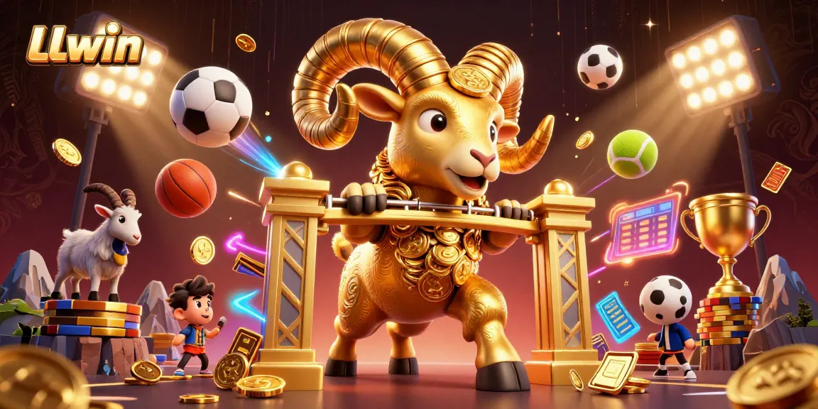 LLwin offers epic gaming adventures with golden ram charging through a casino scene.