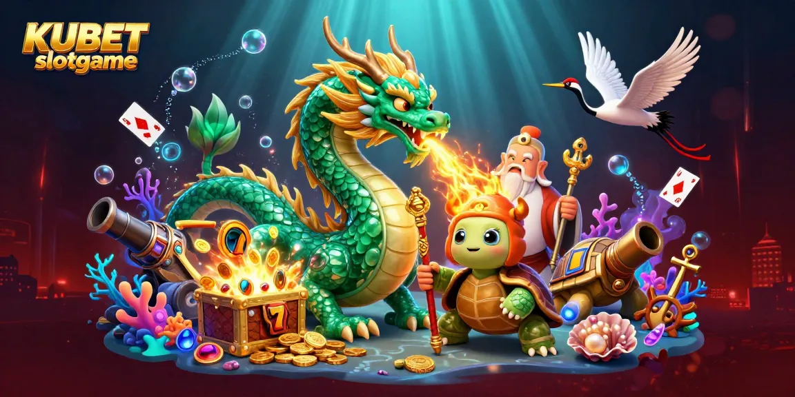 KUBET slotgame offers an exhilarating experience with dynamic visuals, featuring exciting elements like slot reels and gold coins.