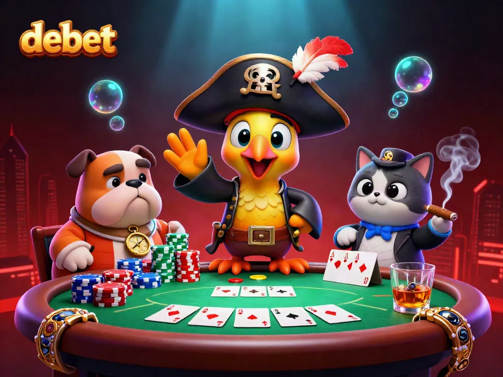 Engage with debet's exciting poker scene featuring vibrant characters and gambling elements.