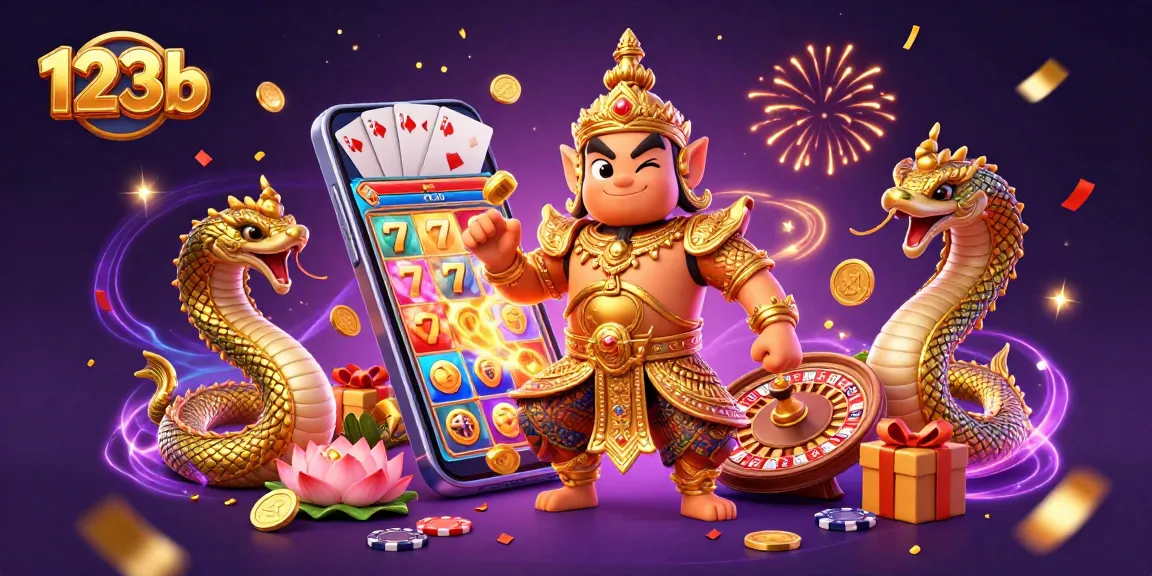 Play exciting slots with 123b and enjoy vibrant characters and casino elements in the scene