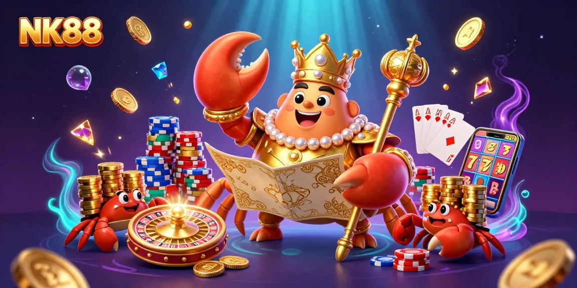 Engage in thrilling gameplay on NK88 with golden crab emperor and vibrant casino elements.