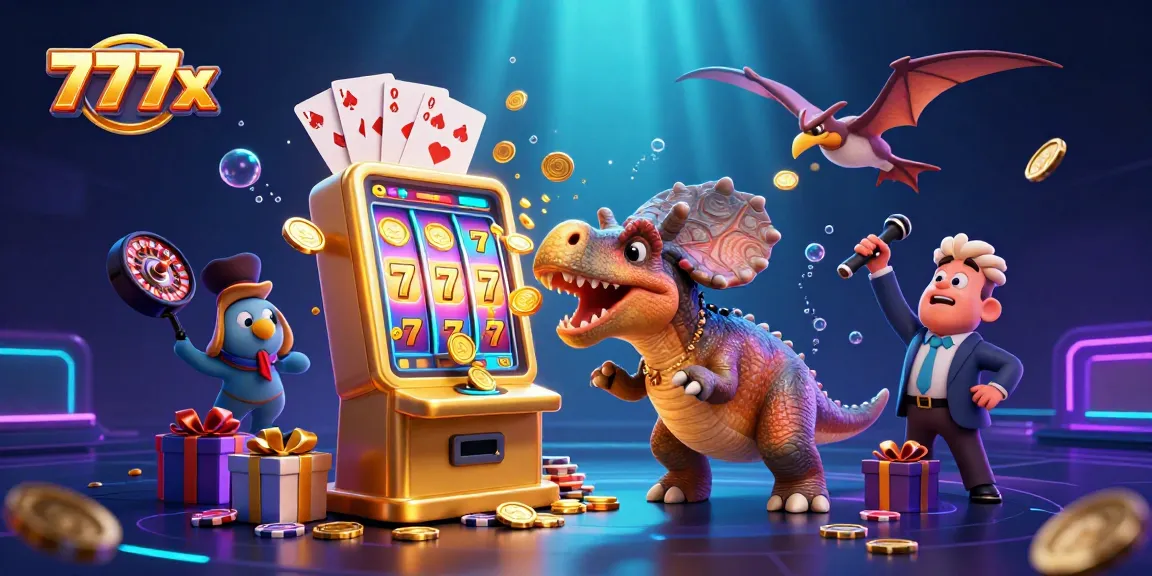 Experience the thrill of 777x with a dynamic scene of a dinosaur winning jackpots!