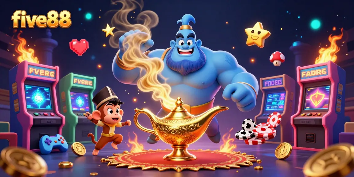 Experience winning excitement with five88 in a vibrant casino-themed illustration.