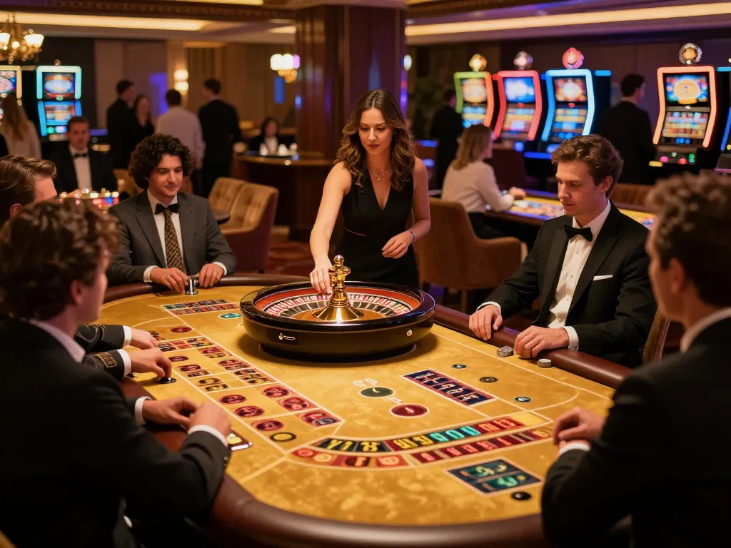Experience the thrill of betting at va88's roulette table, players immersed in strategic gameplay amid luxury.