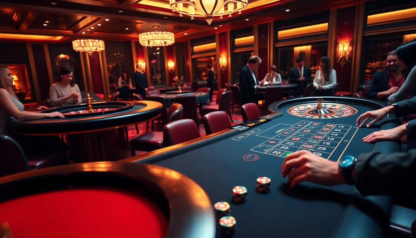 Excited players engaging in high-stakes gaming at a polished casino table inspired by https://ga888v.net/.
