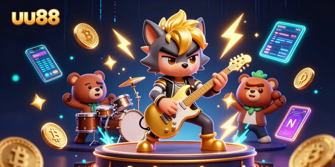 Experience electrifying thrills with uu88 in a vibrant casino scene featuring dynamic 3D characters and crypto elements.