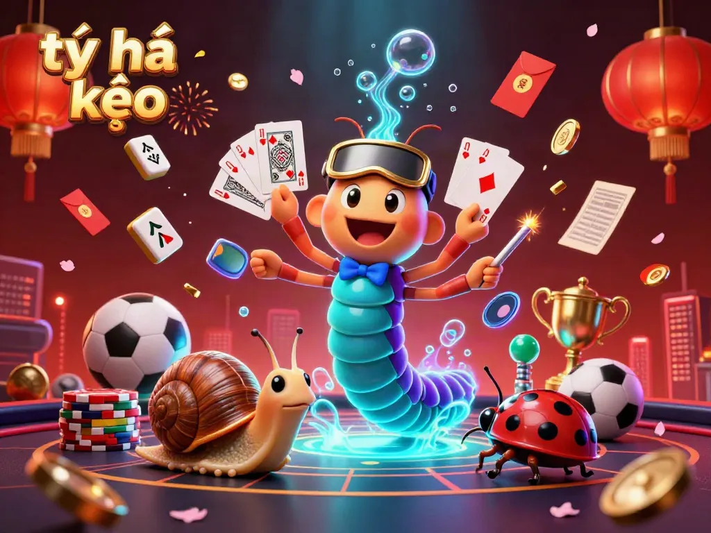 Engage in dynamic betting strategies with tỷ lệ kèo illustrated through exciting casino characters and casino elements.