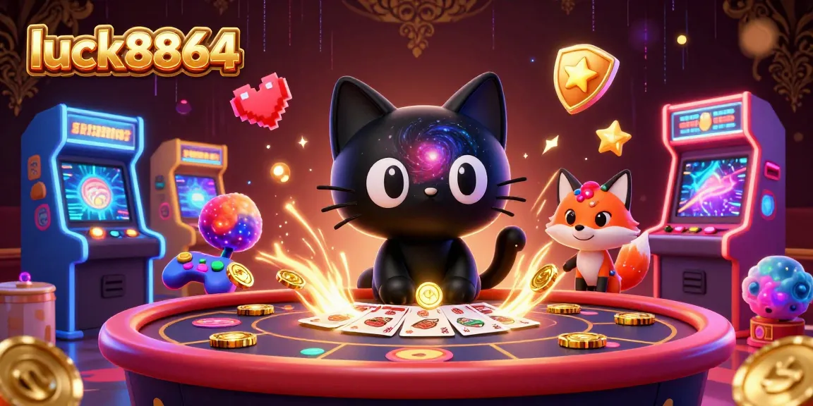 Spin and win big with luck8864 at a cosmic casino table full of vibrant game elements!