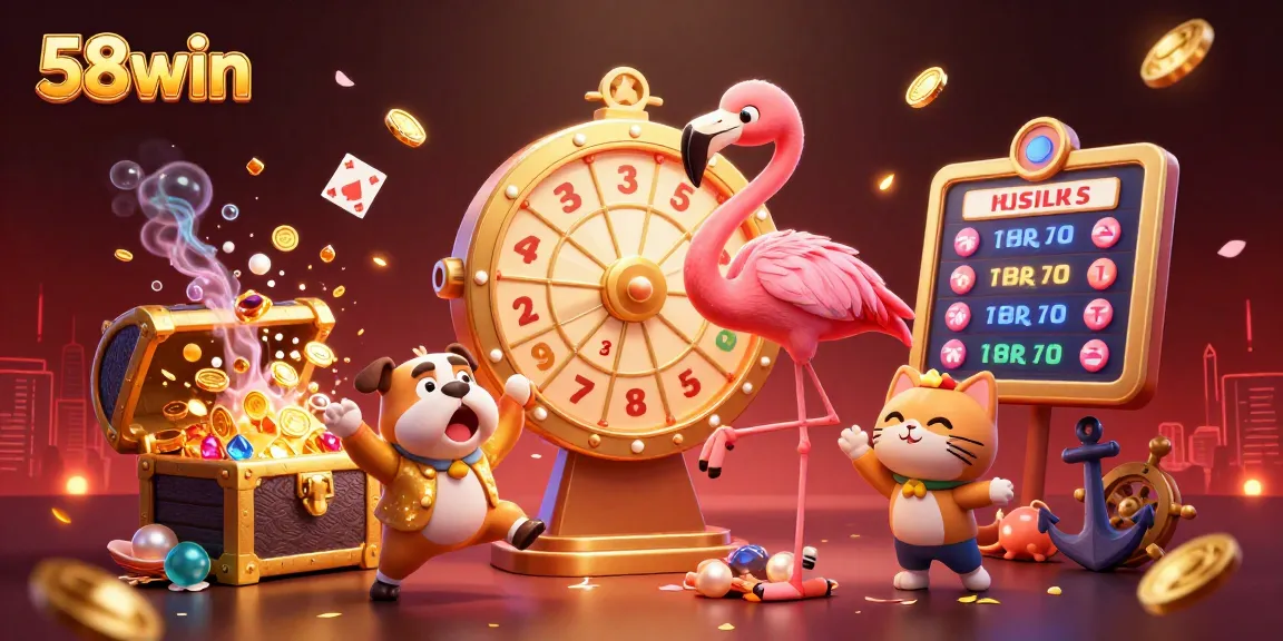 Engage in thrilling games at 58win with exciting visuals of casino elements and fun characters.