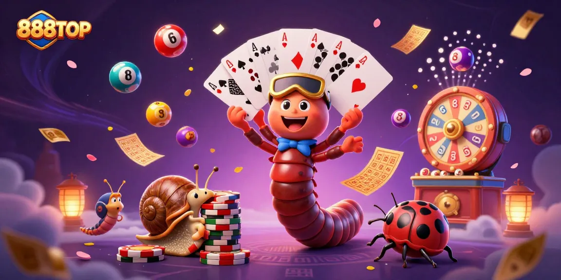 Join the excitement at 888TOP as characters celebrate big wins with colorful lottery elements and vibrant casino features.