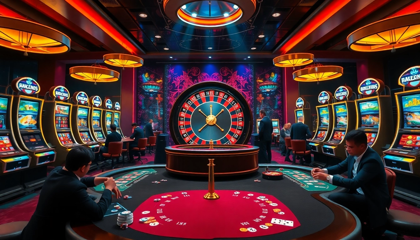 Experience thrilling moments with the mm88 link at a bustling casino featuring roulette, poker, and slot machines.