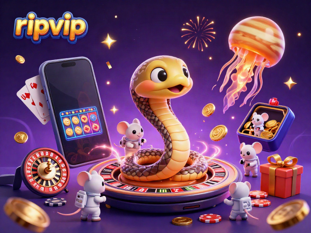 Betting on ripvip's cosmic roulette with characters and colorful gaming elements in a vibrant 3D scene.