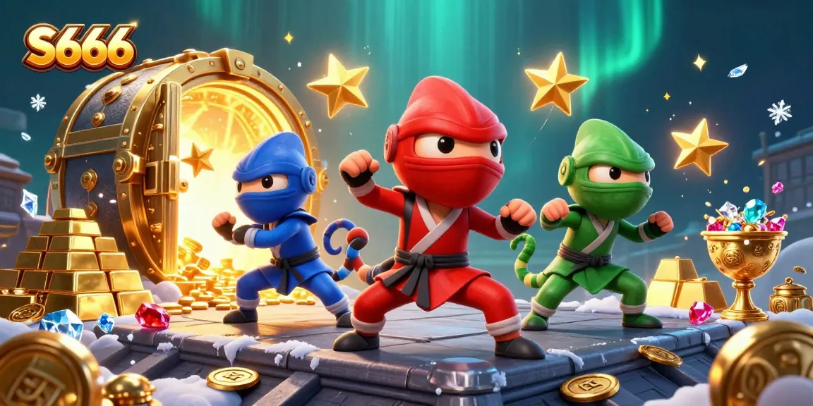 S666 ninja chameleon team showcasing thrilling casino excitement with jewels and gold.