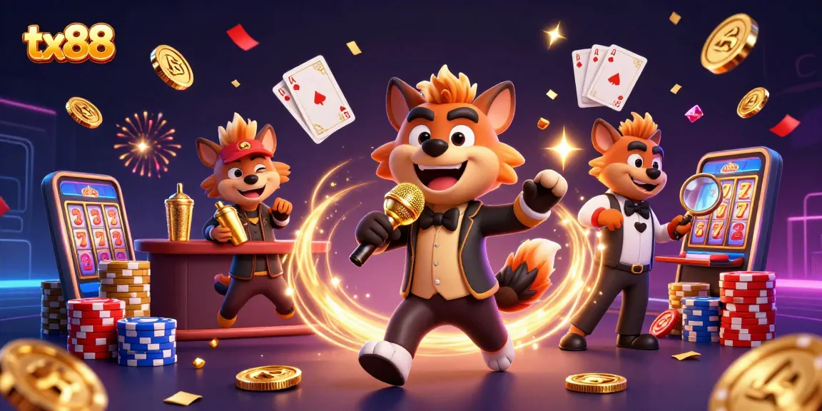 Watch tx88's hyenas run a laughter-filled casino, serving drinks, checking IDs under sparkling confetti.