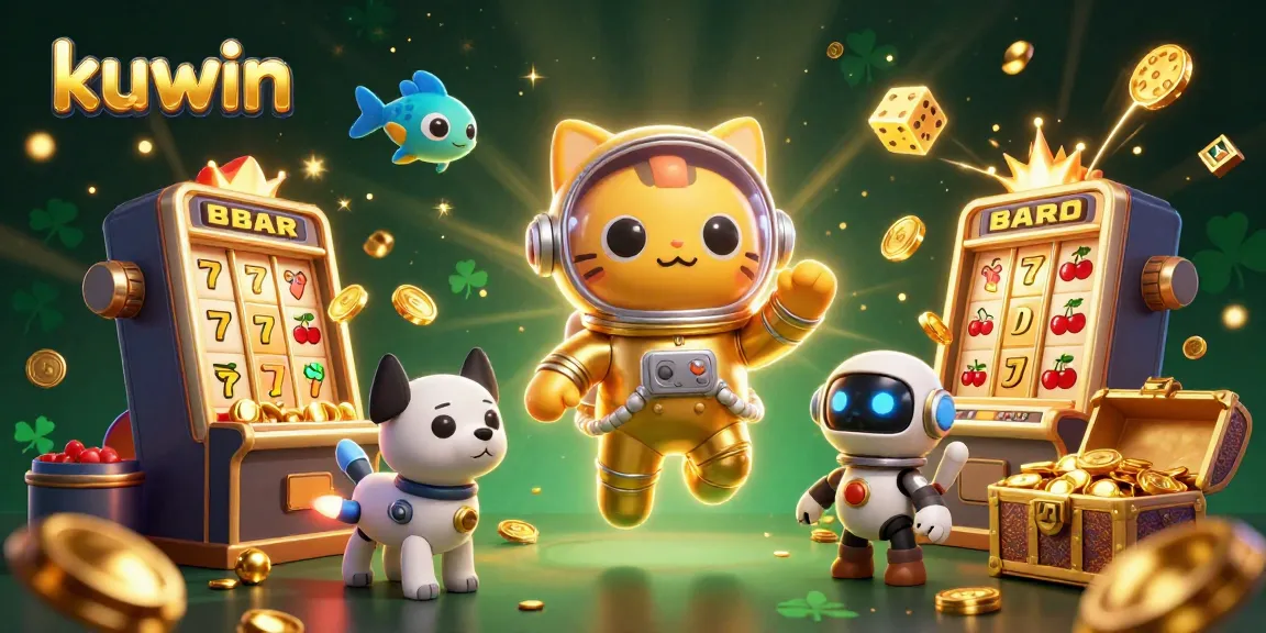 Experience the thrilling adventures of kuwin with a dynamic casino scene featuring an astronaut cat, immersive game elements, and exciting jackpots.