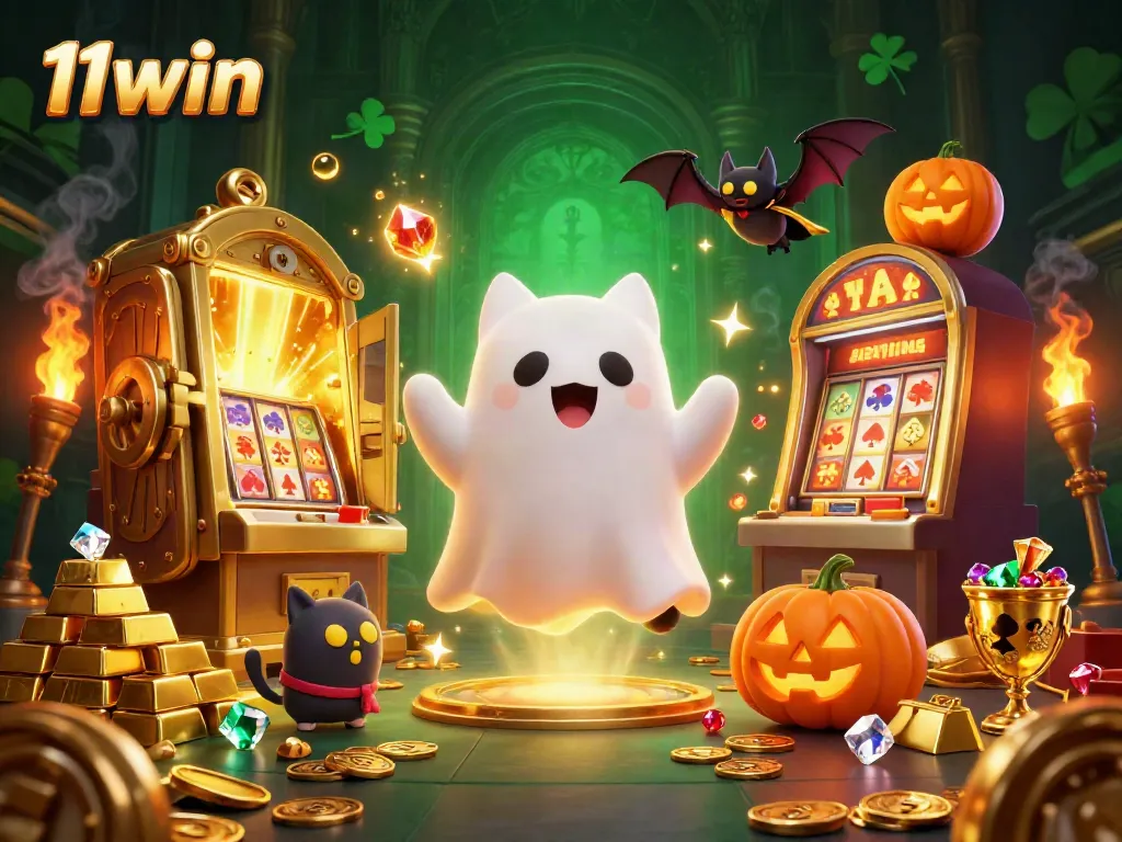 Enjoy thrilling gameplay at 11win with friendly characters in a haunted casino setting.