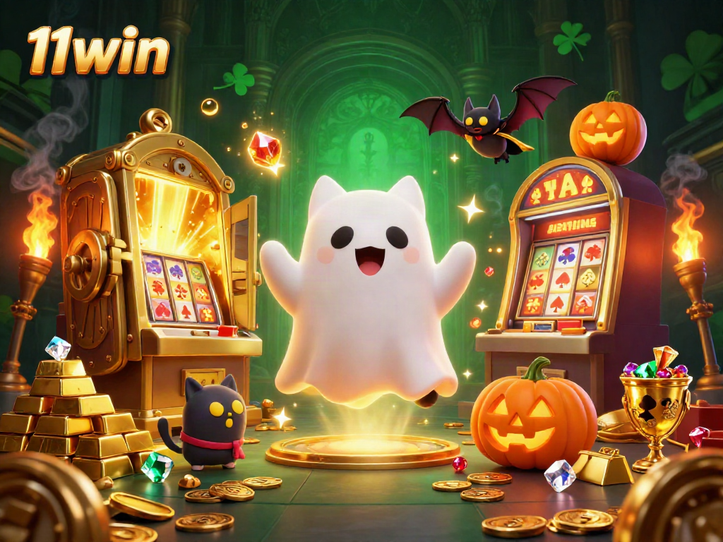 Enjoy thrilling gameplay at 11win with friendly characters in a haunted casino setting.