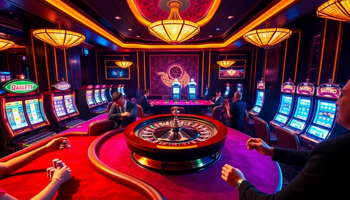 Excited gamers at https://thabet88.site/ enjoy a vibrant casino atmosphere filled with thrilling slot machines and betting tables.