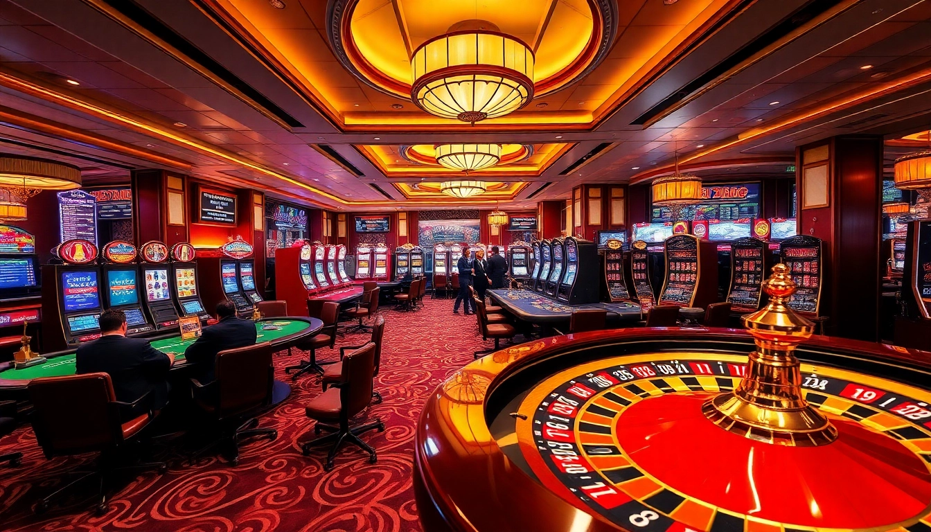 Engaged gamblers at red88 enjoy baccarat and slots in an upscale casino environment.