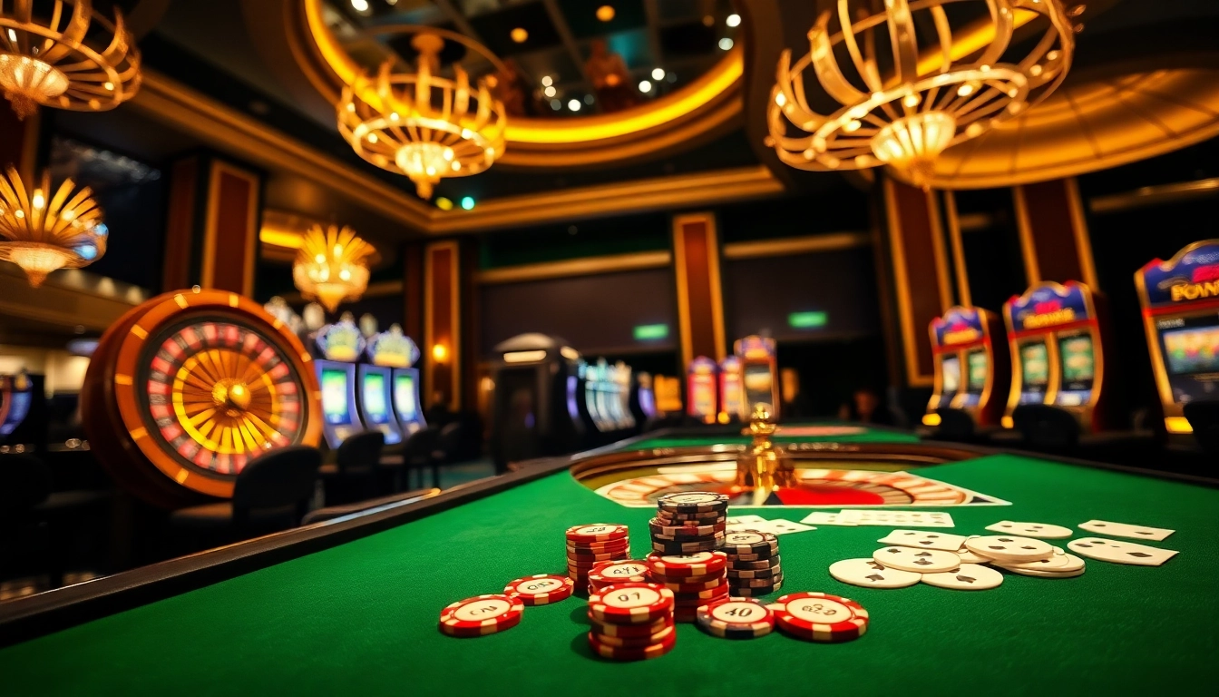 Experience the excitement of CM88 at a luxurious casino with vibrant slot machines and roulette.