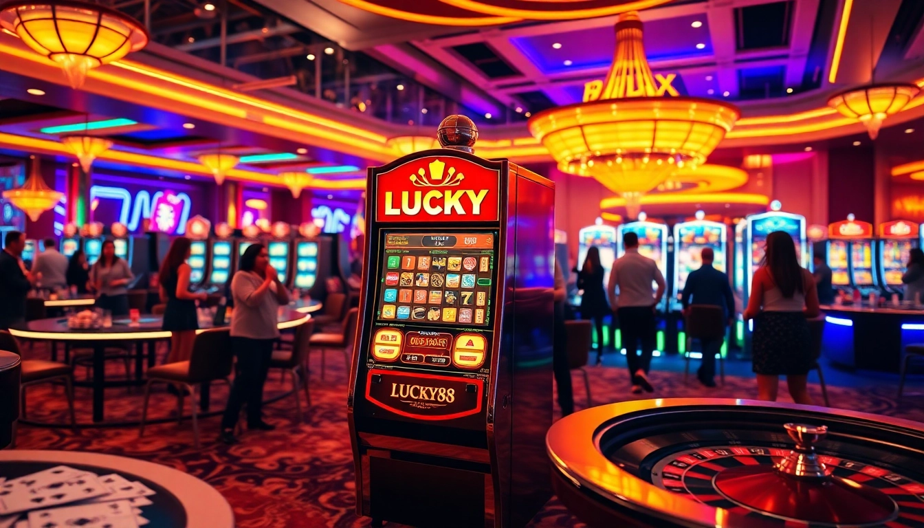 Engaging players at the LUCKY88 slot machine in a luxury casino environment.