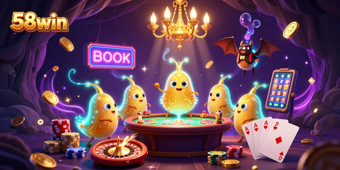 Experience the dynamic world of 58win with glowing casino characters and vibrant game elements.