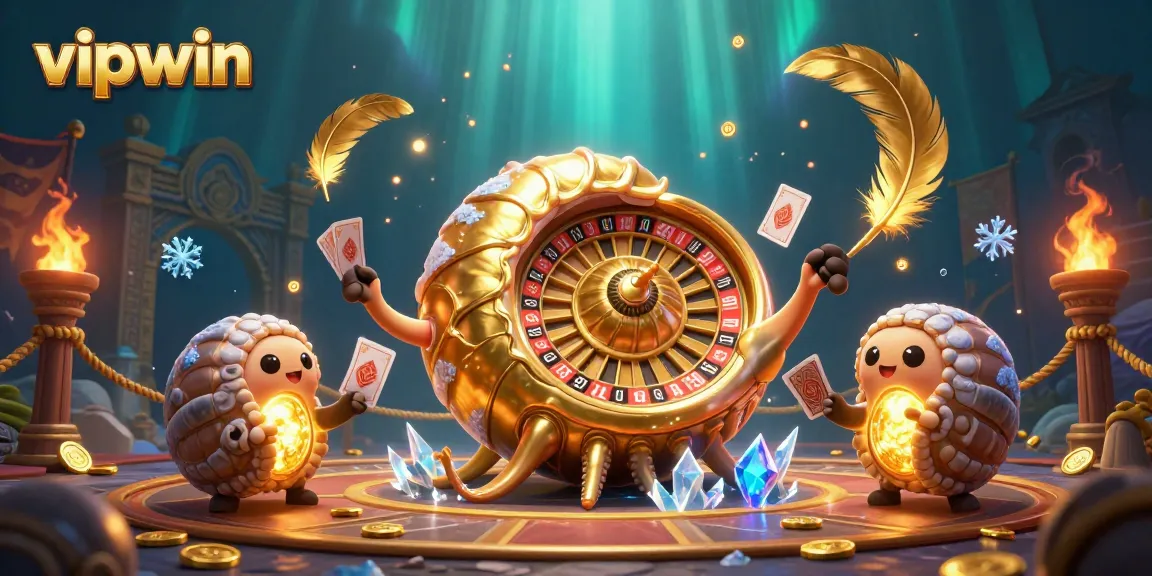 Experience thrilling gameplay at vipwin with a vibrant 3D casino scene featuring a giant nautilus roulette wheel.