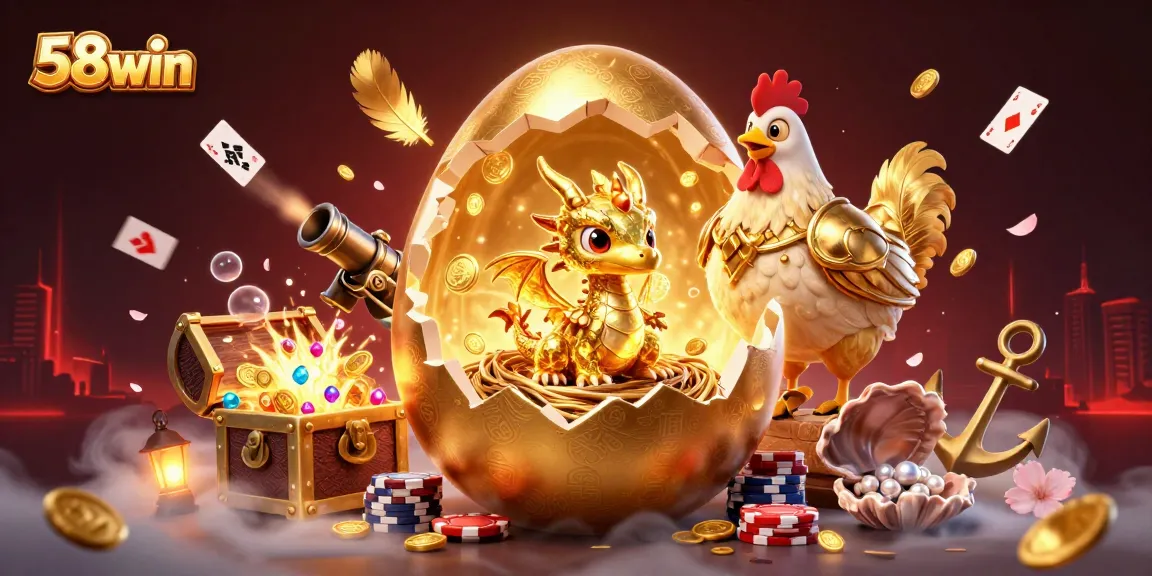 Engage with 58win's thrilling casino adventures featuring a golden dragon and poker chips.