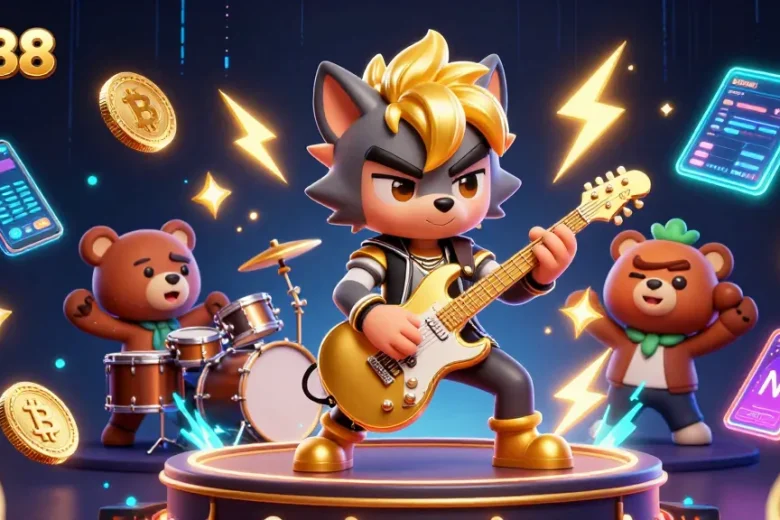 Experience electrifying thrills with uu88 in a vibrant casino scene featuring dynamic 3D characters and crypto elements.