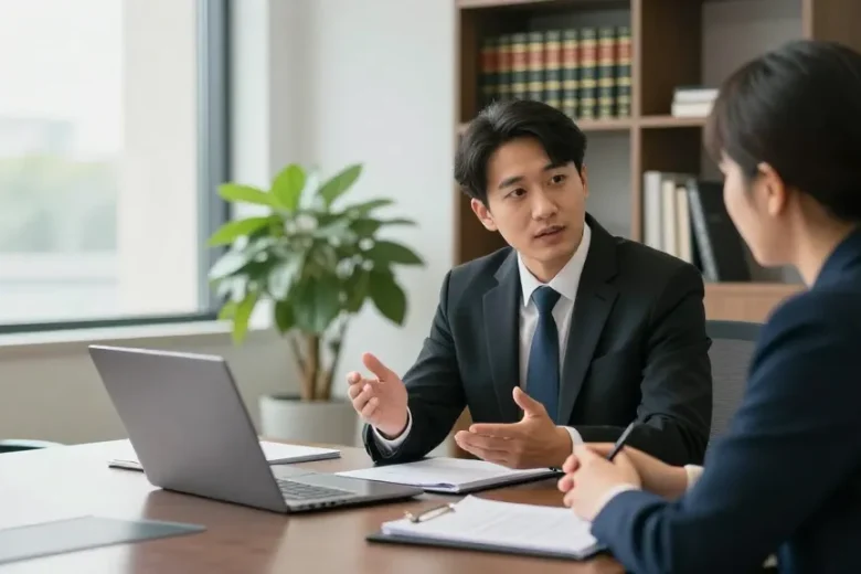 Engaging legal consultation showcasing a lawyer and client discussing vital case strategies at a professional office, emphasizing the importance of a reliable homepage for legal guidance.